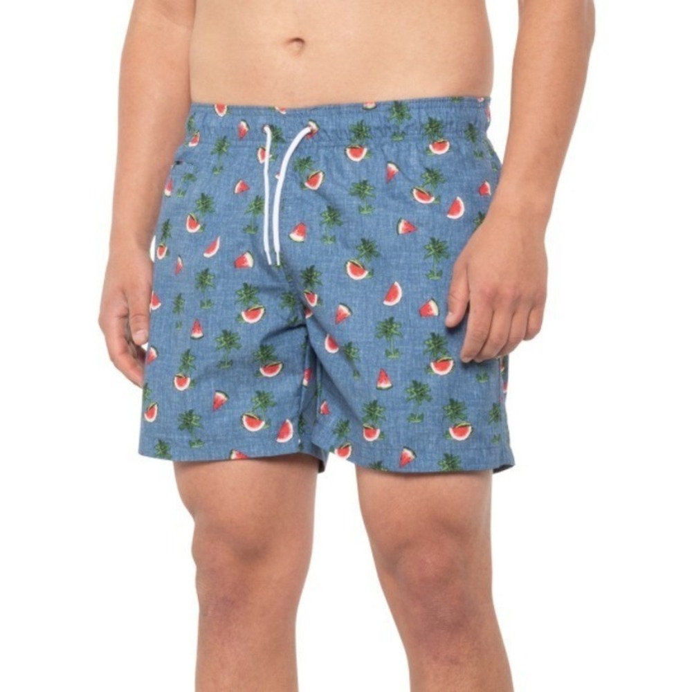 Trunks Swim Mens Size XLarge Blue Chambray Watermelon Swim 6.5" Trunk Shorts New